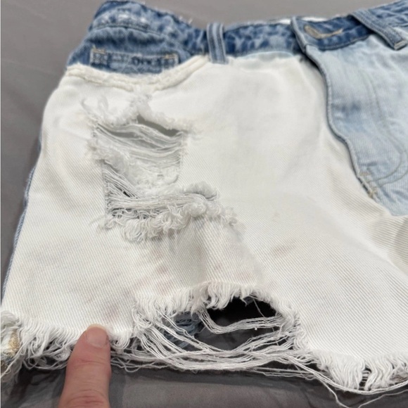 VERVET LA Destroyed Two Tone Denim Shorts Small Raw Hem Grunge Streetwear W 28 - Picture 3 of 9